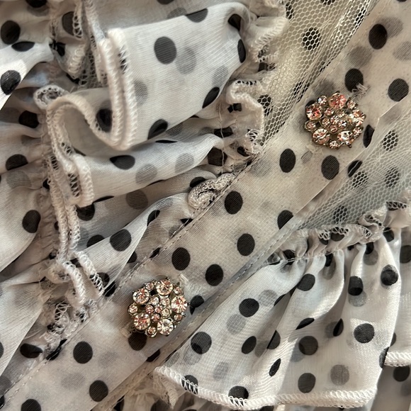 Sheer Polka dot ruffled blouse with jeweled buttons - Picture 6 of 6